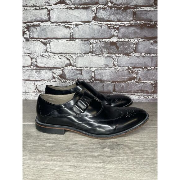 Clarks TOR Ltd England Black Leather Monk Strap Wingtip Shoes Men Sz 9M US/42EU - Picture 3 of 16